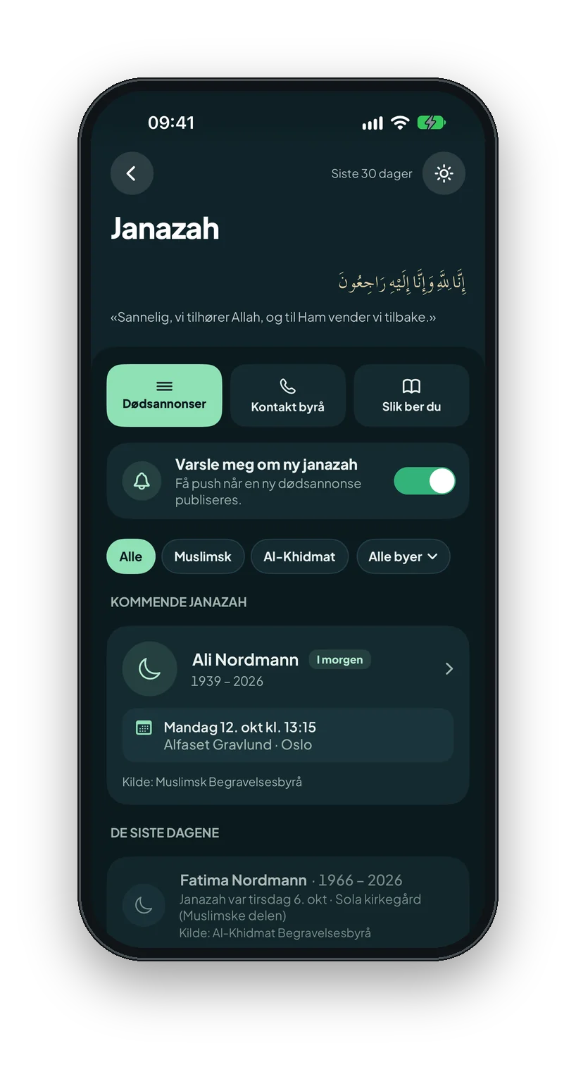 Janazah-oversikten i iBønn