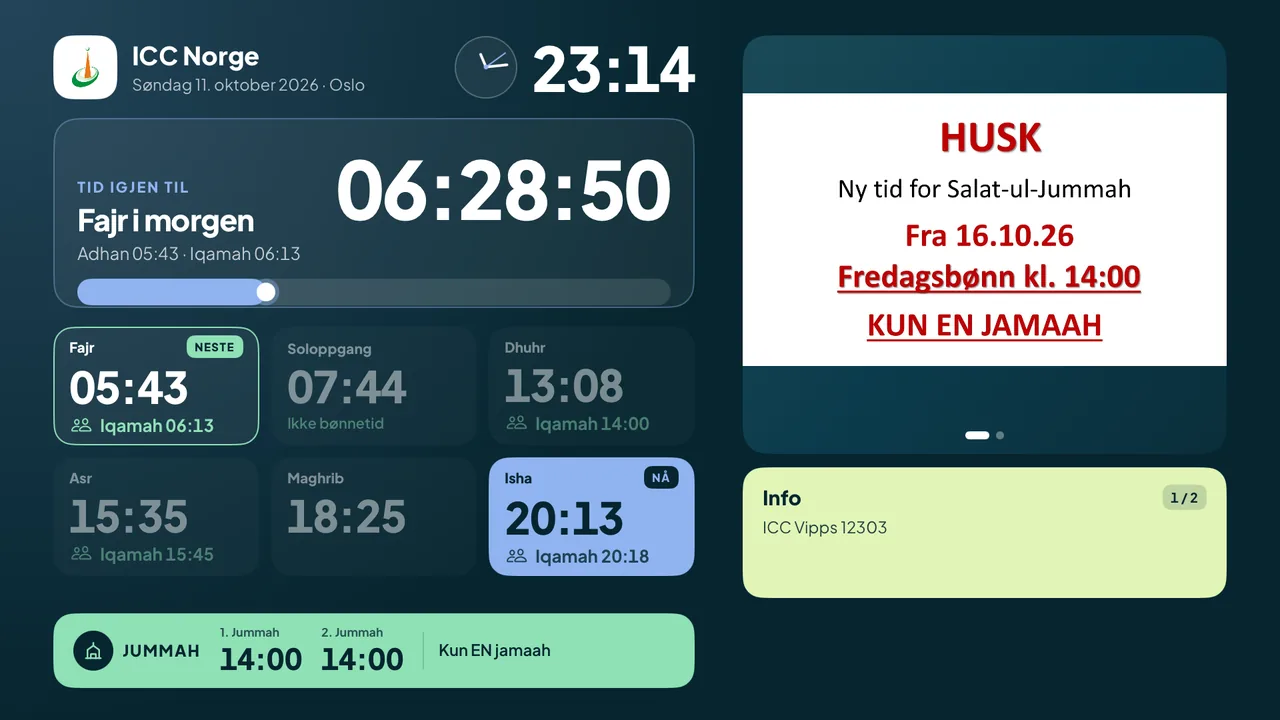 iBønn TV med bønnetider, jamaat og plakater